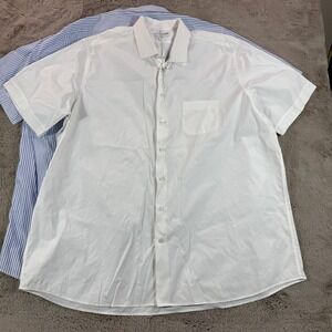 Bundle 2 Capel Paris Men Short Sleeve Shirt White Blue Stripe France Career‎ 3XL